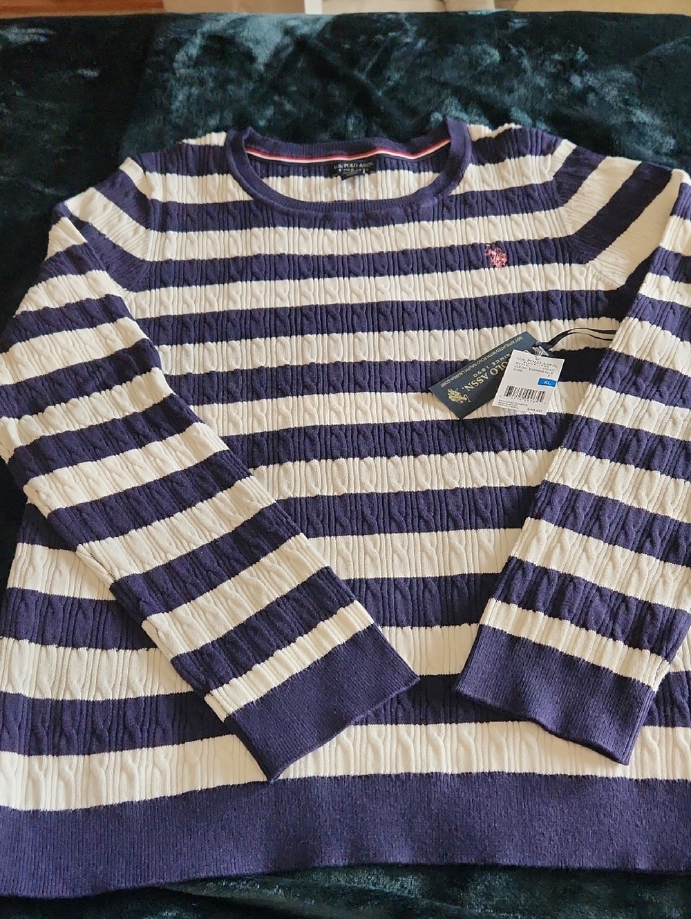 NWT Womens Polo Assn Blue & White Light Weight Sweater Size XL